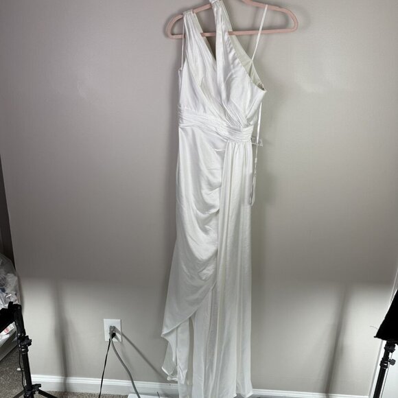 Mac Duggal Dress Womens 2 White One Shoulder Gown Asymmetric Satin Formal 49006 - Picture 4 of 10